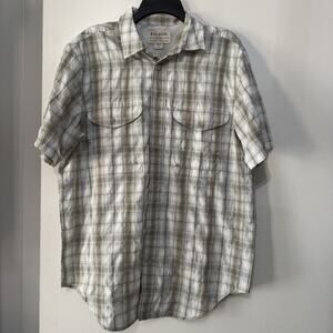 Filson Twin Lakes Sport Shirt Men’s Medium Khaki Plaid Button Up Fishing Hiking